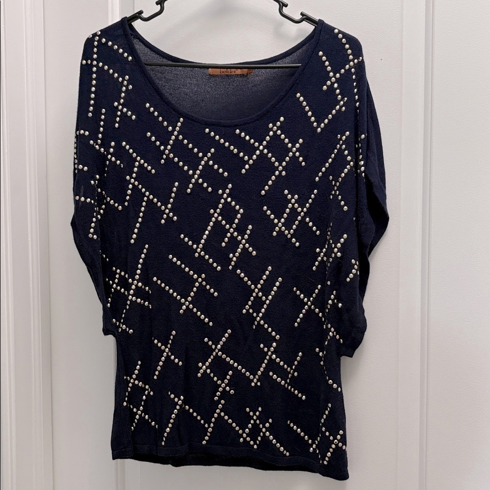 Belldini Navy Embellished Shirt Oversized Size Small - Picture 3 of 9
